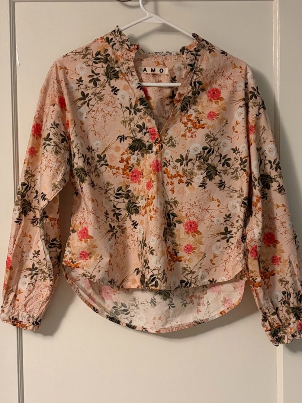 Amo pima cotton floral blouse size small mock neck VTG inspired western boho